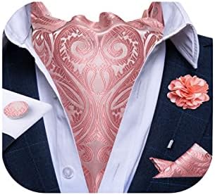 Dibangu 4 компјутери Ascot Ties за мажи, quакард Крават Аскота вратоврска џебни плоштади манжетни со цветни лапчиња