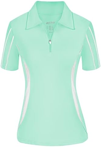 Jackек Смит женски голф Поло кошули со кратки ракави суви тениски кошули со патент активна облека Полос S-XXL