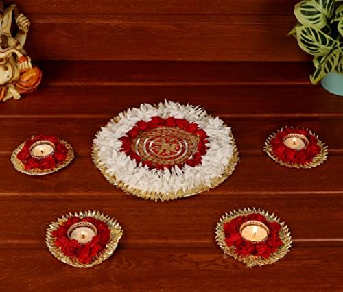 Itiha® Црвен цветник Ранголи Индиски декор за wallид, подот и декорација на маса за Божиќ и Дивали - 5 парчиња рачно изработени