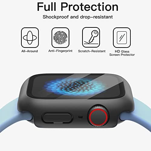 Еливеос случај со заштитник на екранот компатибилен со Apple Watch Series 7 8 41mm, целокупно заштитно покритие, вграден калено