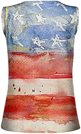 МИЈАШУИ Поместена Врвот Жените Денот На Независноста Американски Знаме Отпечатоци Без Ракави Врвот Повик Плетена Кошула Елек Круг Вратот 1x Жени