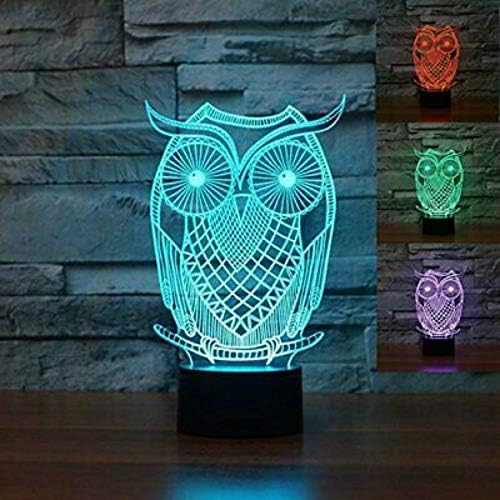 Jinnwell 3D Owl Eagle Night Light LAMP илузија 7 во боја Промена на допир прекинувач Табела за декорација на декорации LED Божиќен подарок