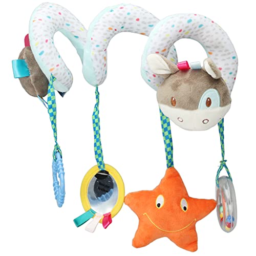 Бебе виси шетач играчка, флексибилна плишана бебе спирална активност играчка симпатична форма на животински облик на момчиња за
