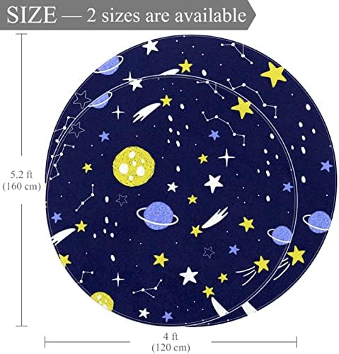 Llnsupply 5 ft круг килим за игра со низок куп, цртани планети starsвезди и комети сини бебиња ползи подни душеци игра игра