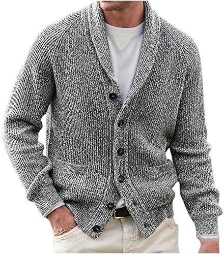 Џемпер од кардиган, џемпер за машка кардиган, случајна мека шал јака кардиган стилски кабел плетено копче на кардиган џемпер