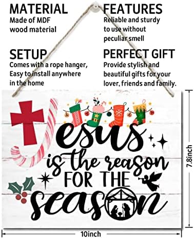 Зимска Божиќна дрвена врата виси знак, „Исус е причината за сезоната“, среќен Божиќен знак, зимски знак, зимски декор, Божиќен