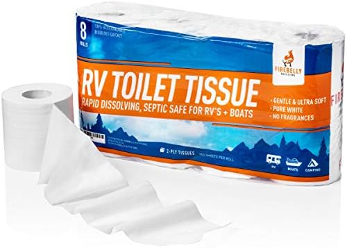 RV тоалетна хартија, септички резервоар безбеден во САД- 8 ролни, 2-пар 500 листови- Брзо растворете го ткивото за бања за кампување,