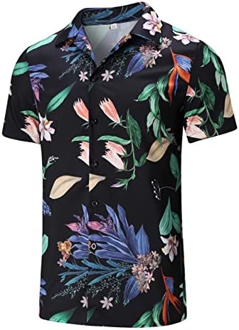 Машко хавајско копче надолу со кошула Постави лисја од лисја со кратки ракави и шорцеви. Мажите лабави се вклопуваат брзо суво тренерско облекување