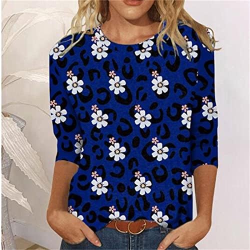 Кошули за жени околу вратот 3/4 ракав Флорал печати врвна мода новини удобни маички кошули со блуза пулвер врвни туники