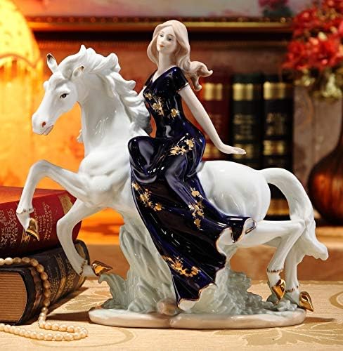 Замтак рачно изработена керамичка елегантна жена возење коњски украси модерни домашни украси креативни свадбени подароци убава девојка на мебел