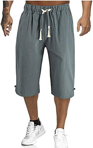 Badhub Mens 3/4 џогерски шорцеви капри панталони под тренингот на коленото памук памук и лента за влечење еластична половината и џебовите