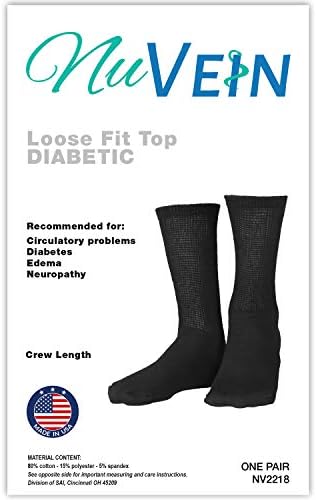Нувеин Дијабетични Чорапи Чувствителна Удобност На Стапалото Лабаво Плетено, Црно, Големо