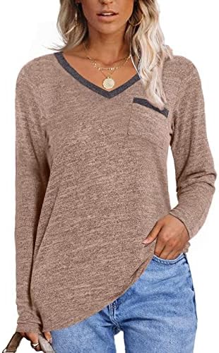 Грејс тајни женски џемпери лесна мека топла маичка со долги ракави V вратот со џебови