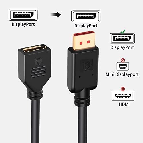 Кабел за продолжување на DisplayPort 1FT, 4K DP Extender Cable, директно DP машки до DP женски 1.2 кабел, компатибилен со компјутерски