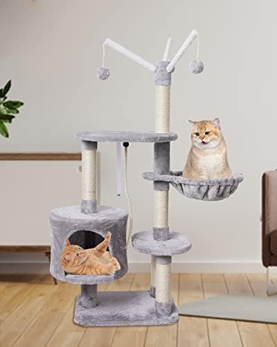 Miao Paw 7cat дрво кула кондо сисал пост гребење мебел центар центар игра куќа мачка кревет сива