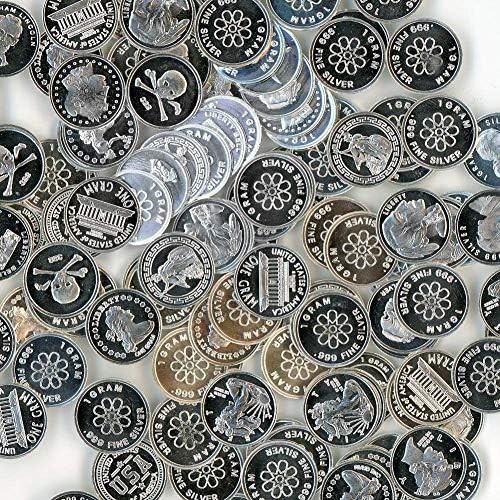Десет Еден Грам .999 Чисти Сребрени Кругови Со Случајни Дизајни во Торбичка За Накит