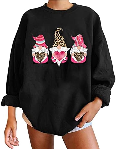 Женска loveубов печатена маичка со долги ракави лабава маичка за џемпери на рамената на в Valentубените, отворени дуксери, жени
