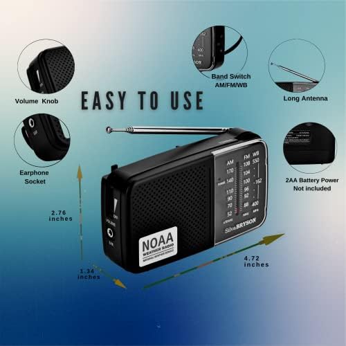 NOAA Time Radio Silvabryson, итна батерија AM/FM работеше рачно радио со звучник и најдобар прием за ураган, дома, трчање. Погоден приклучок