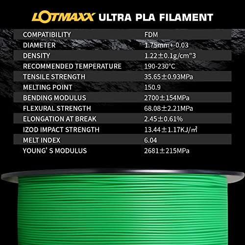 Филамента за ултра PLA на Lotmaxx 1,75 mm Ultra PLA 3D филамент, 1 кг, димензионална точност +/- 0,03мм, вклопете во повеќето печатачи FDM