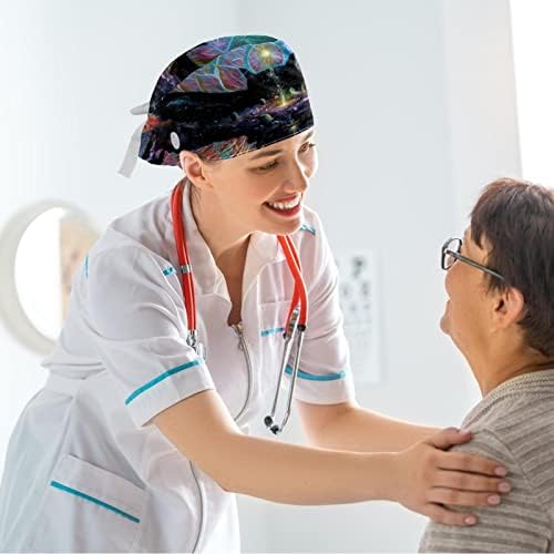 Медицинска медицинска сестра капачиња жени долга коса, маглива лесна кула прилагодлива работна капа со копче и лакови за коса за коса