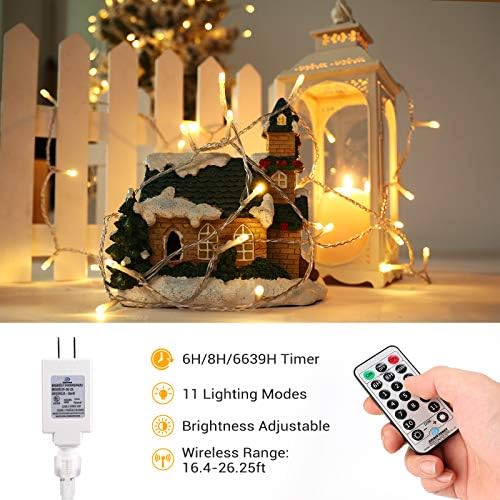 Brizled Божиќни светла, 65,67ft 200 LED светла на LED дрвја кои се менуваат, 11-функција топли бели и разнобојни Божиќни светла, Connape 24V Адаптер