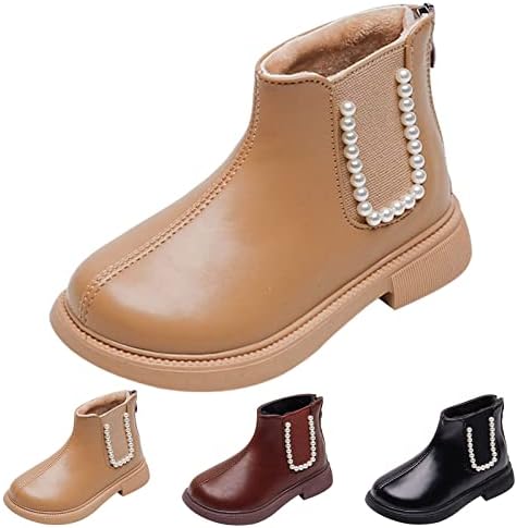 Модни зимски деца чизми за момчиња и девојчиња рамен дно не лизга со цврста боја бисер задниот патент новороденче чевли