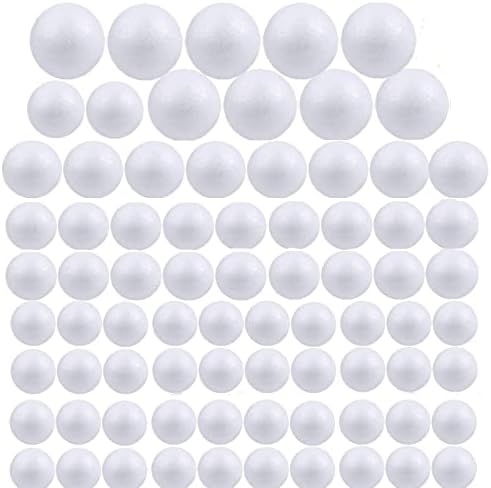 Бели топчиња од пена, 80 парчиња 4 големини Полистирен занаетчиски топки мазни цврста сфера топки од стиропор од стиропор од уметност занаетчиски
