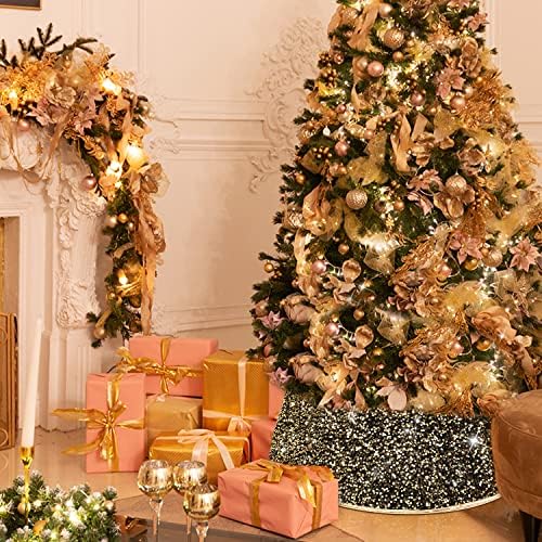 Јака за новогодишна елка Сибосун - 30 инчи дрво прстен злато сјајни секвенци за новогодишна елка, база на елки 6 чаршафи, јака, покритие