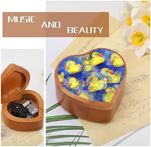 Yellowолти гумени патки дрво музичка кутија гроздобер музички кутии подарок за Божиќ роденден Денот на вineубените во форма на срце